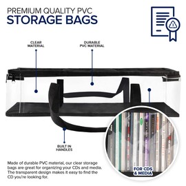 CD Storage Bags (6 Pack) - Transparent PVC Media Storage - Water Resistant CD Holder Case with Handles - Clear Plastic Carrying Game Bag Storage for CDs, Albums, Video Games, Books - Stock Your Home