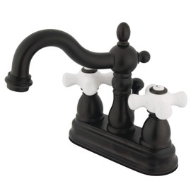 Kingston Brass KB1605PX Heritage 4-Inch Centerset Lavatory Faucet with Porcelain Cross Handle, Oil Rubbed Bronze