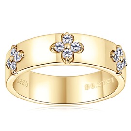PROSTORY Clover Moissanite Wedding Band D Color VVS1 Clarity 925 Sterling Silver 18K Gold Plated Four Leaf Rings for Women or Men Anniversary Promise Bridal Jewelry Gifts, Sterling Silver, Moissanite