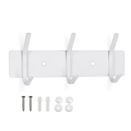 SYPEN Wall Coat Hook, Metal Wall Coat Rack, Stainless Steel, Hook Rail for Bedroom, Bathroom, Kitchen, Coat Hooks for Clothes, Jackets Holder (White, 3 Hooks)