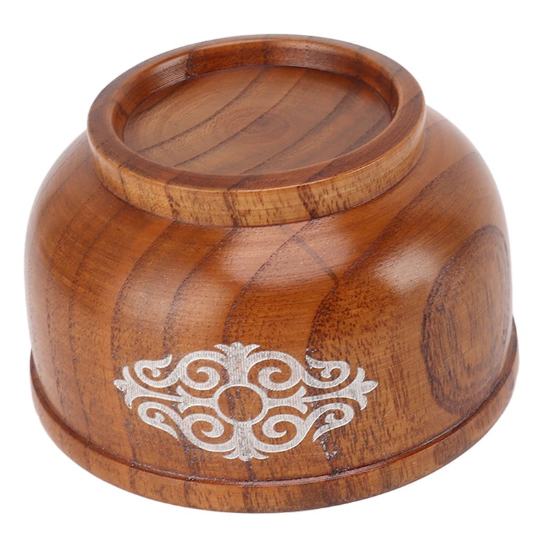 Wooden Rice Bowl Jujube Wood Anti Scald Exquisite Elegant Round