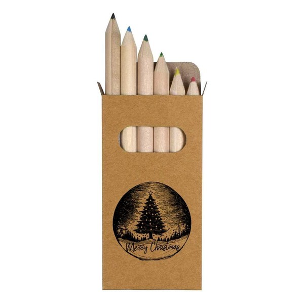 Azeeda 6 x 'Merry Christmas Tree' Short 85mm Pencils/Coloured Pencil
