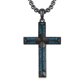 Seiyang Black Cross Necklace for Men 925 Sterling Silver Turquoise Cross Pendant Necklace Christian Jewelry Cross Gifts for Men Women