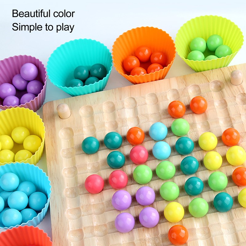 Children Wooden Clip Beads Puzzle Board Hands Brain Training Bead