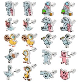 Feuid Gniea Cute Animal Cartoon Stud Earrings - 10Pairs Funny Elephant and Piggie Pigeon Bird Duck Book Character Studs Mix & Match Back to School Jewelry Earrings Gift for Teachers Appreciation Gift