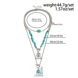 GIGB PBDK Layered Boho Western Turquoise Necklaces for Women Vintage Chunky Stackable Country Pendant Choker Cowgirls OT Necklace Concert Outfit Accessories (Silver1)