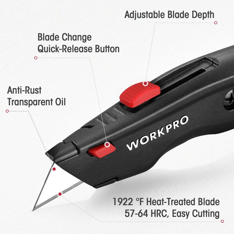 WORKPRO Premium Utility Knife, Retractable All Metal Heavy Duty Box