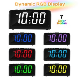 BOCTOP Digital Alarm Clock with Dual Alarm, Multi-Color Digits, USB Charging Port, Adjustable Volume, Dimmable Large Display for Bedroom (Multi-Colors)