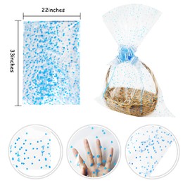 Yotelab Large Cellophane Bags, Blue Heart Clear Wrap for Gift Basket, 22x33 Inches,10 Pieces Cellophane Gift Bags