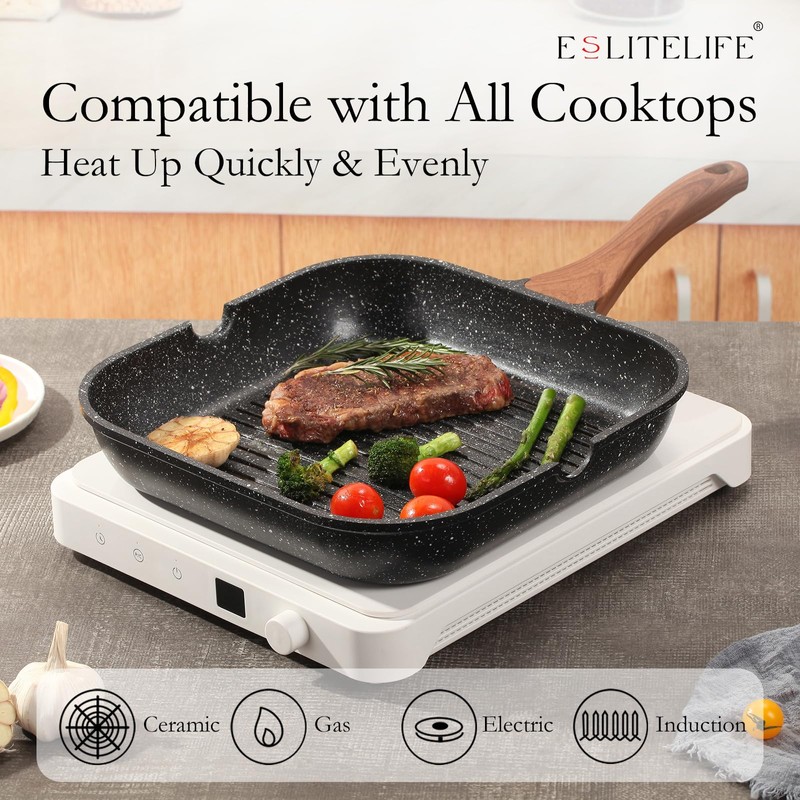 ESLITE LIFE 11 Inch Nonstick Grill Pan with Lid for