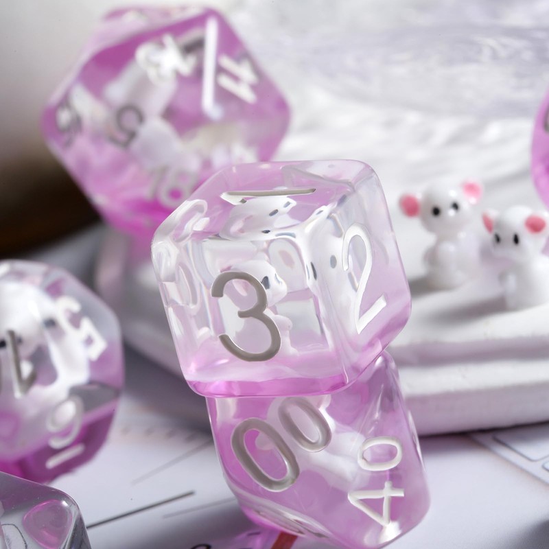 Mouse Resin DND Dice, DNDND 7PCS D&D Die with Velvet