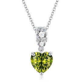 LOCIBLO August Birthstone Necklaces for Women 925 Sterling Silver Love Heart Pendant White Gold Green Synthetic Peridot Necklace Jewellery for Her, 16"+2"