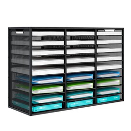 PAG Adjustable Mail Sorter Organizer, Countertop Literature Organizer, Student Mailbox for Classroom, Desktop Bill Paper Organizer for Office Home School, 27 Compartments, Black