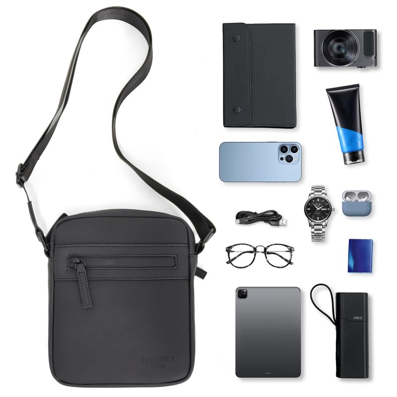 Lemuvlt Small Messenger Bag for Men PU Waterproof Crossbody Bag