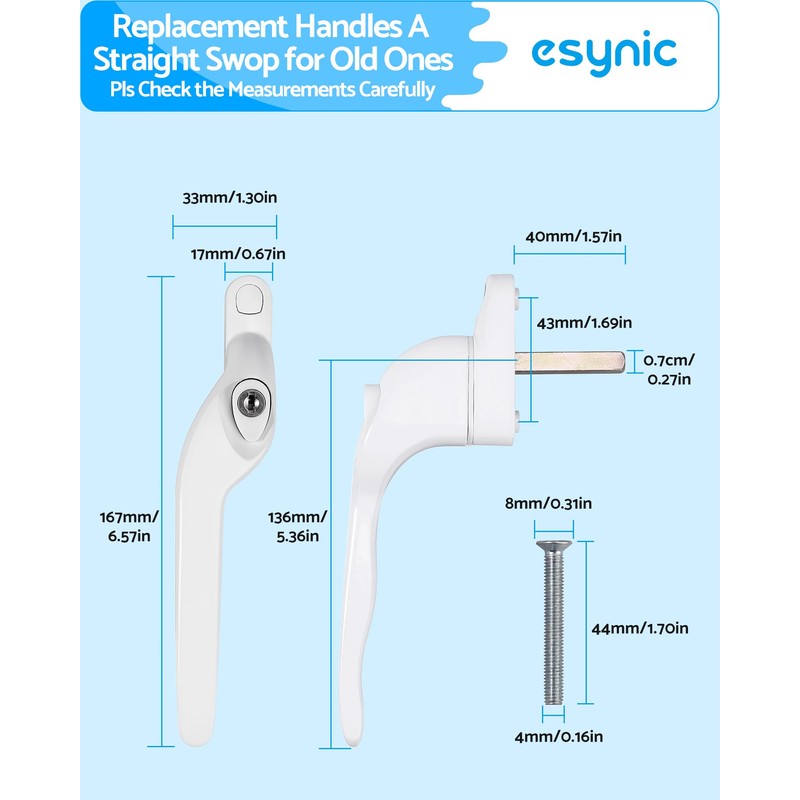 eSynic 2PCS Window Handles for UPVC Windows Left Right 40mm