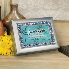 Cottage Garden Granddaughter I Love You Brushed Silvertone Jewelry Music Box Plays Wonderful World