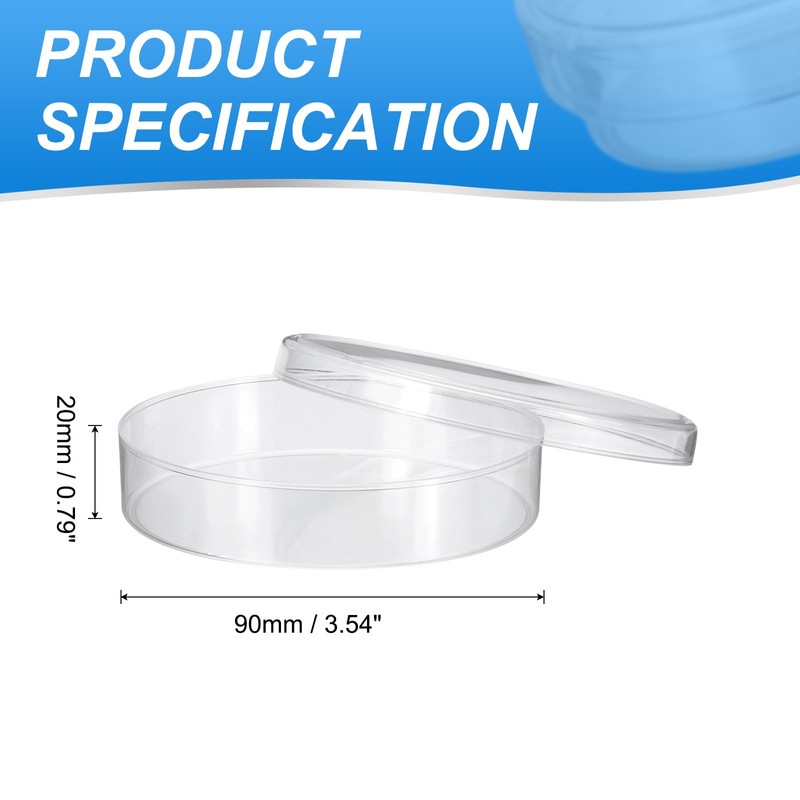 PATIKIL 90mm/3.5 Inch Plastic Petri Dishes with Lids, 1 Pack