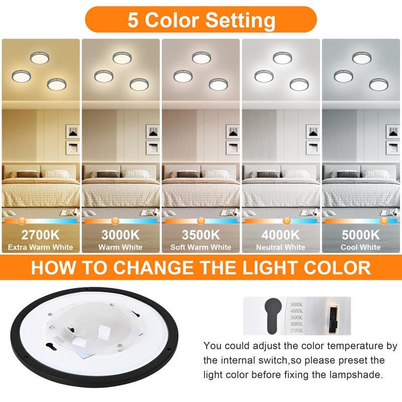 7.5 Inch Round Black Ceiling Light Fixture for Living Room