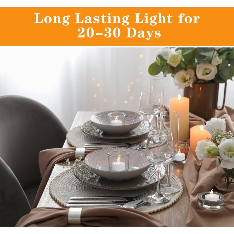 KOABY 12/24/50 Pack LED Tea Lights with 6H Timer, Auto