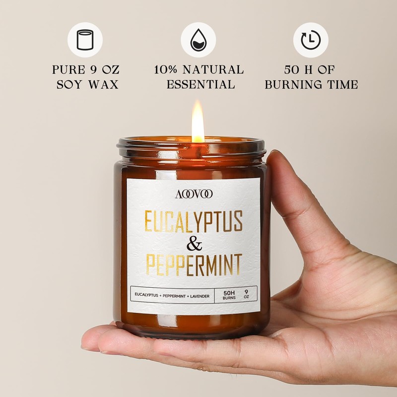 AOOVOO Eucalyptus Mint Candle - Eucalyptus Candle, Scented Candles, Soy
