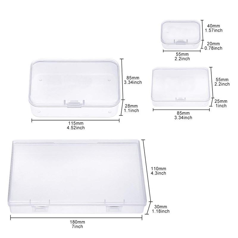 Goodma 24 Pieces Mixed Sizes Rectangular Empty Mini Clear Plastic