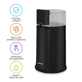 Redlemon Molino de Café Eléctrico con Interruptor de Seguridad (50 g), Moledora con Cuchillas de Acero Inoxidable, para Prensa Francesa, Cafetera de Goteo y Espresso. Molino para Especias y Hierbas