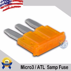 225FWY 25 Pack 5A Micro3 Blade Fuse 5 AMP ATL 32V Automotive Car Truck Boat Marine RV