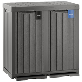 EAST OAK 62 Gallon Outdoor Trash Can | Waterproof Resin Garbage Can with Recycle and Garbage Labels | Secure Bag Lip Lock and Drip Tray | Outside Trash Bin for Patio | Kitchen, Backyard or Deck | Gray