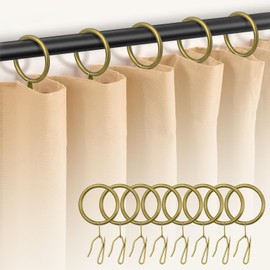 60Pcs Metal Curtain Rings and 60 Pcs Curtain Drapery Pin Hooks,Rubbed Bronze Curtain Hooks for Drapes,32mm Internal Diameter for Window, Shower Curtain