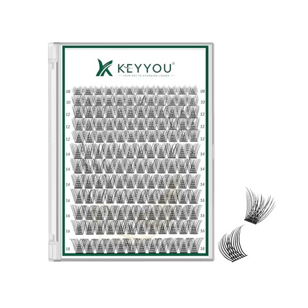 KEYYOU Lash Clusters 144pcs Individual Lashes D Curl 8-18MIX Eyelash