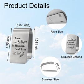 XQLZY I Have An Angel In Heaven I Call Him Dad Engraved Stainless Steel Car Visor Clip, Funny Angel Safe Travels Driving Gifts for Dad Men Uncle Driver, Travels Visor Car Accessories, God Prayer Gifts