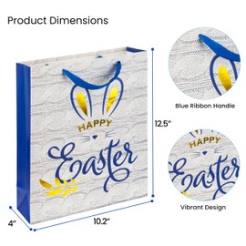 RACHELLE'S Easter Gift Bags with Handles (2 Pack, Blue) - Bunny Ears Design - Ideal for Wrapping Gifts, Egg Hunt Games, and Party Supplies - Kids' Easter Goodie Bags (12.5"x10.2"x4")