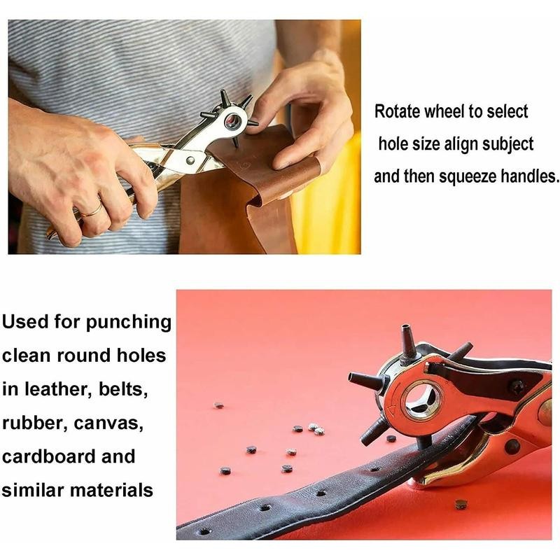 9" Leather Hole Punch Hand Pliers Belt Holes 6 Sized
