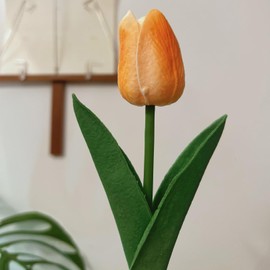 Guwawi 20PCS Artificial Tulip Flowers - 13.7" Real Touch Fake PU Tulips Bouquet Faux Spring Flowers for Office Table,Bedroom,Kitchen Home Mothers Day Easter Decoration (Champagne Yellow)