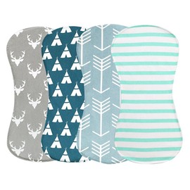 iZiv 4 Pack Baby Burp Cloths Feeding Nursing Towel Accessory, 3 Layers Absorbent Printing Soft Cotton 0-2 Years
