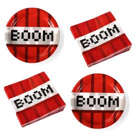 Pixel Party Plates and Napkins Set, 25pcs 9-Inch Plates and 25pcs 6.5-Inch Napkins, Pixel Birthday Party Supplies Game Themed Decorations for Kids Teens Adults