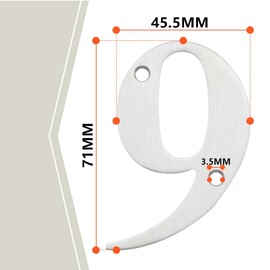 Bwintech 1 Pcs 75mm Satin Nickel SS304 House Numbers Door number 9, House Signs for outside, House Numbers Plaques for Front Wooden Door