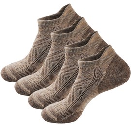 GKX Men's No Show Merino Wool Running Athletic Casual Socks 4 Pairs (Khahi, 10-13)