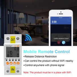 OELFFOW WiFi Circuit Breaker Smart Miniature Circuit Breaker - Single Phase AC85-300V 63A, Din Rail Mount, for Leakage, Over/Under Voltage and Over Current Protection (Bottom Input, Top Output)