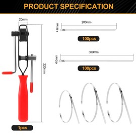 Gueenky Pack of 200 Stainless Steel Cable Ties with Cable Ties Pliers, 4.6 x 200/300 mm Cable Ties Locking Cable Ties Metal Cable Tie Gun, Steel Cable Ties Tool for Cable Bundling Fixed Fence