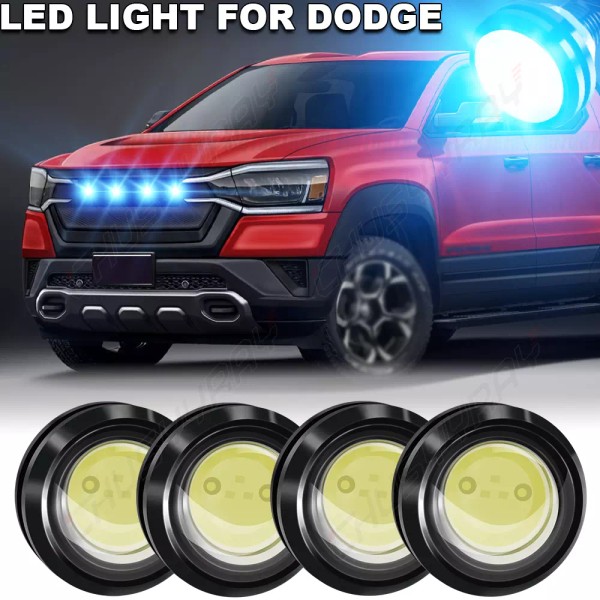 CHUSYYRAY 4xBlue LED Light Front Grille Light Kit For DODGE