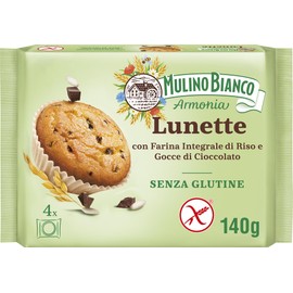Mulino Bianco Lunette Tortina Senza Glutine con Farina Integrale di Riso e Gocce di Cioccolato, Merenda Senza Glutine e Senza Olio di Palma, Mulino Armonia, Confezione con 4 Monoporzioni