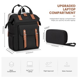 LOVEVOOK Laptop Backpack, Travel Bag with 17.3 inch Laptop Compartment, Water Resistant Teacher Nurse Doctor Work Bag, Anti-theft Daypack, Black Brown