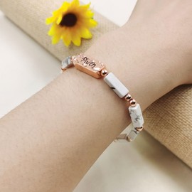 Tobestu Inspirational Faith Bracelet - Natural White Turquoise Stone Rectangle Bead Religious Jewelry Gifts for Girls Women YA4824
