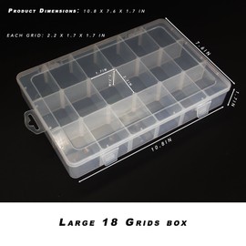 Incontesta Large 18 Grids Clear Plastic Organizer Box with Adjustable Dividers, Plastic Organizer Box Container Perfect for Beads Organizer, Art DIY Crafts, Jewelry, Fishing Tackles
