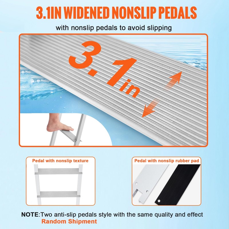VEVOR Removable Dock Ladder 3 Steps, 500lbs Load Capacity, Aluminum