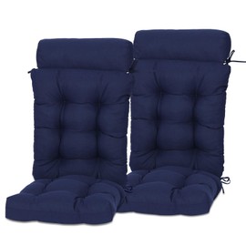 Aoodor 18" x 47" Tufted Segmented Rocking Outdoor Chair Cushion, Water Resistant & Fade Resistant Polyester High Back Patio Adirondack Chair Cushion with Straps, Set of 2, Dark Blue