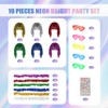 6PCS Party Wigs Made of Tinsel, with 6 Neon Glasses,