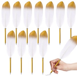 Nufiwra 12Pcs Feather Ballpoint Pen Vintage Quill Pen, Soft Fluffy Pen for Guest Signature Wedding Bridal Party Supplies, 10.6 Inches