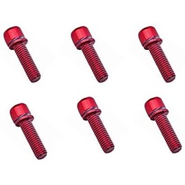M5x18mm Stem Bolts Titanium Plating Stainless Ti Allen Hex Tapered Head Bolt with Washers Screw for Bicycle Stem Parts Pack of 6(Red)